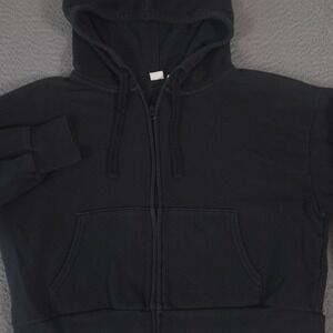 Gap Hoodie Womens Small Black Oversized Fleece Zip Up Cropped Sweatshirt Hooded